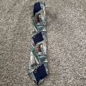 Lands End Silk Nautical Sailing Rope Sail Race Neck Tie Sewn In USA